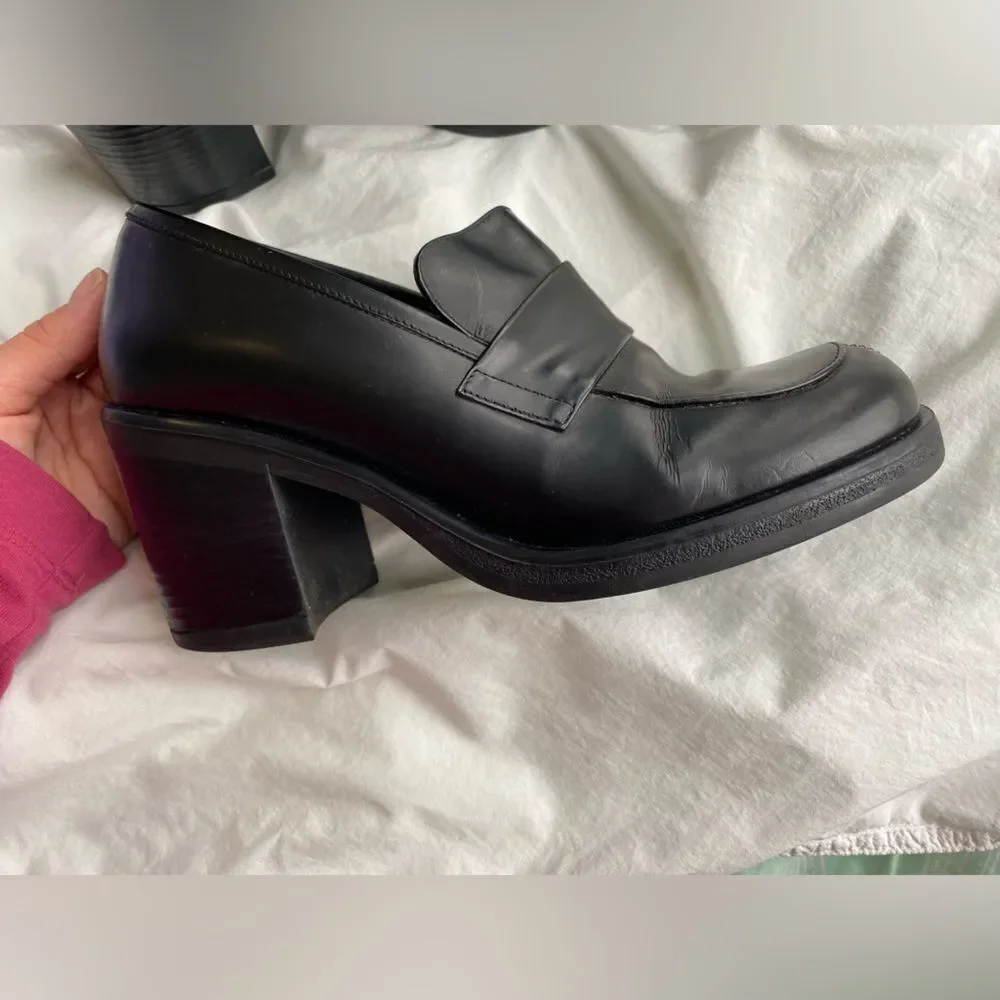 90s Heeled Loafer Black Leather Nine West Shoes - Picture 5 of 9